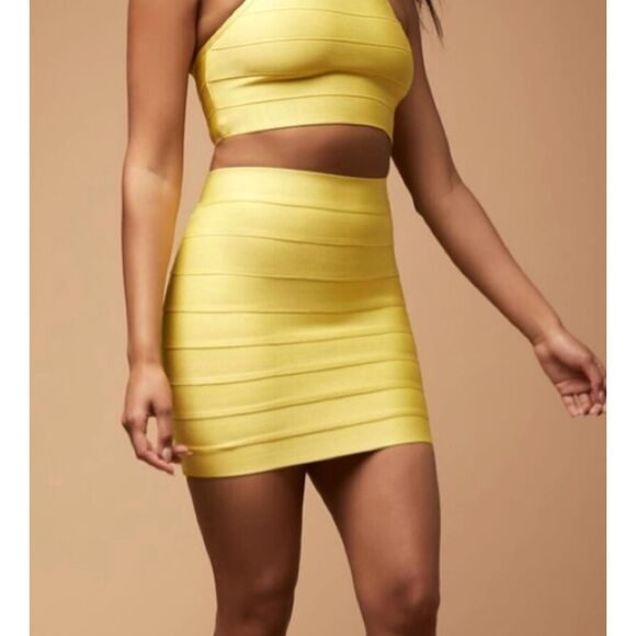 NWOT Hervé Léger x Forever 21 Lemon Yellow Fitted Bandage Mini Skirt Size XXL - Picture 6 of 8